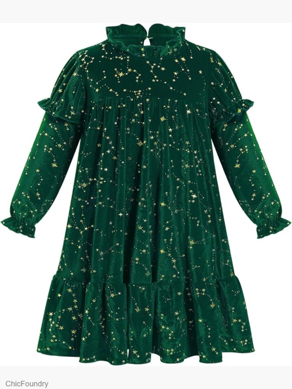 Toddler Girls Velvet Star Long Sleeve Ruffle Dress